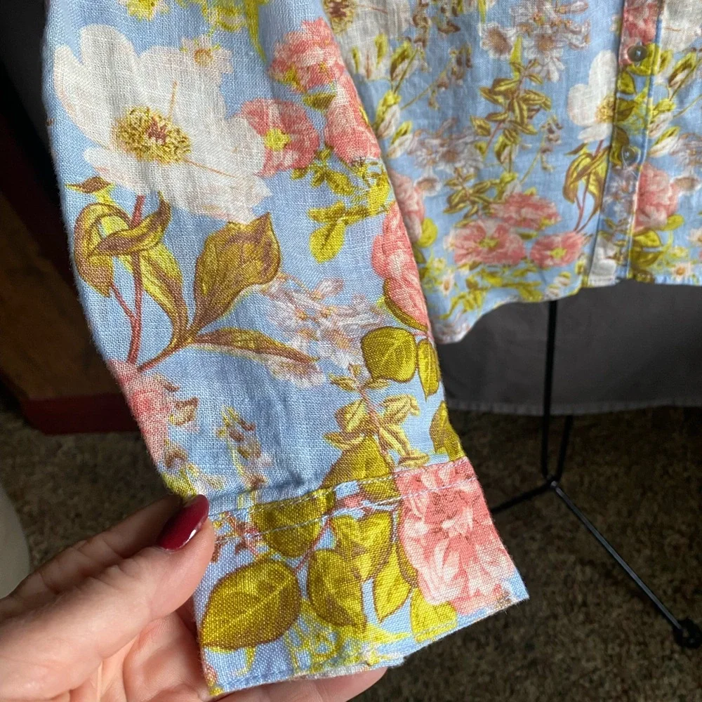 NWT Joie Floral Button-Up Linen Shirt Large - Picture 8 of 11